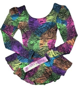 Gilda Marx VTG 90s Neon Rainbow Leopard Print LS Skate Dress Size Y/J (AS/AXS)